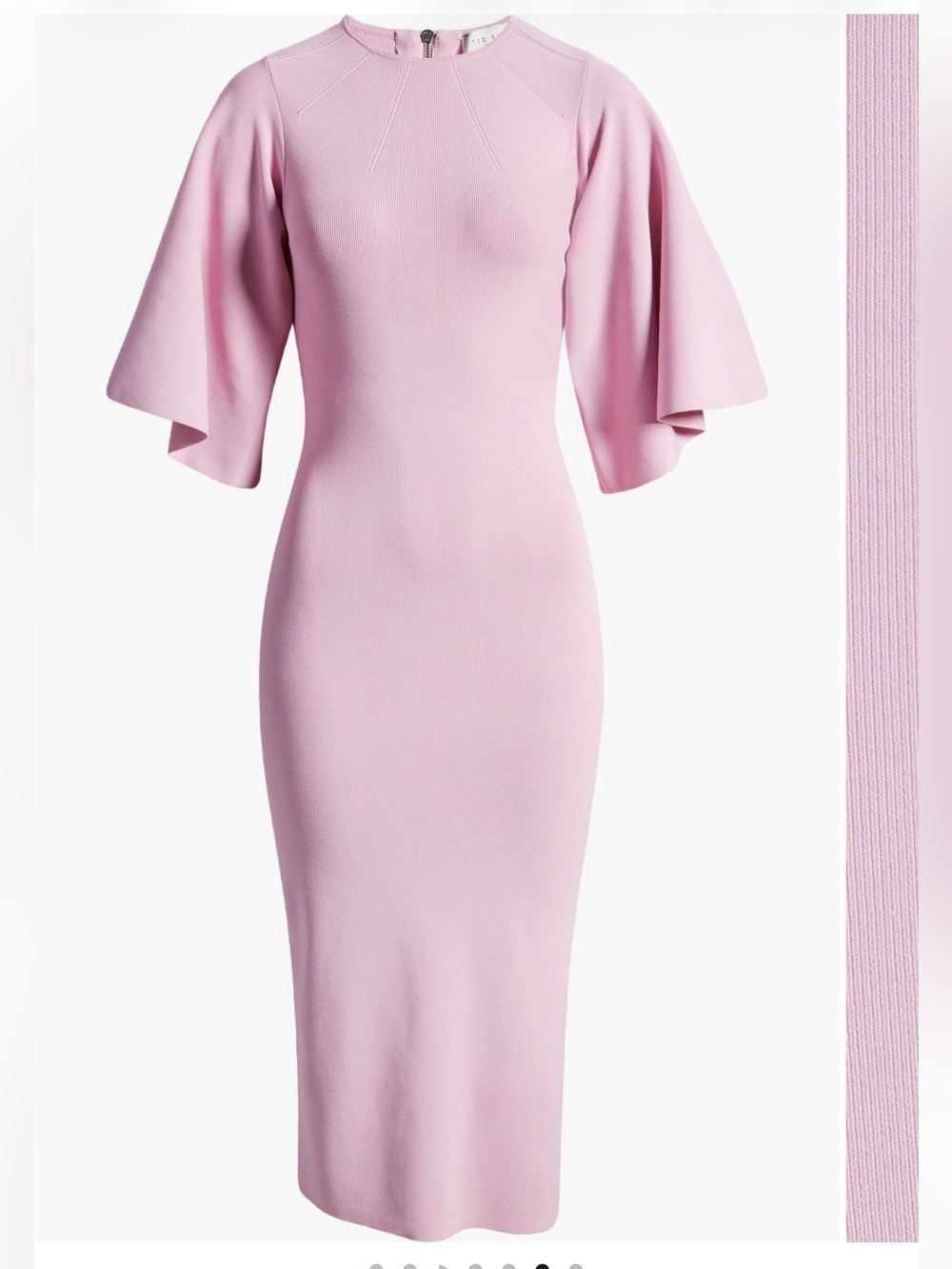 Ted Baker Soft Pink Midi Dress with Flutter Sleeves